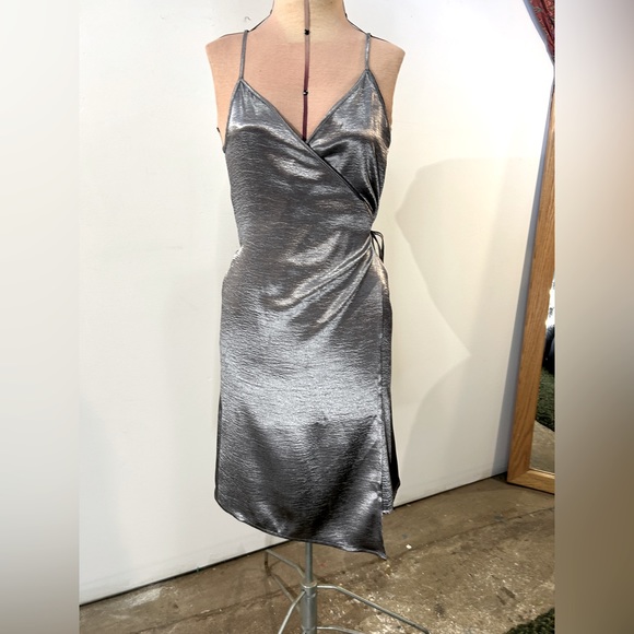 Leith Dresses & Skirts - Leith Silver Metallic Wrap Cocktail Dress Size XS